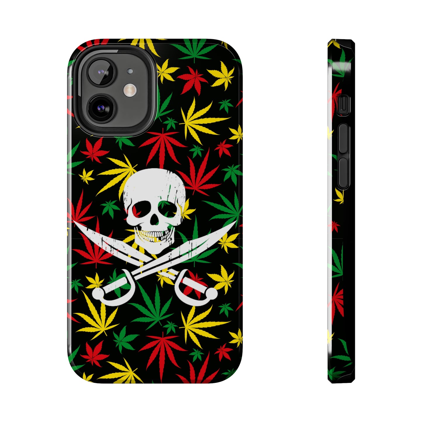 420 skull & crossbones tough phone case cannabis and jolly roger red gold and green weed skull phone case 420 gift for stoner pirates