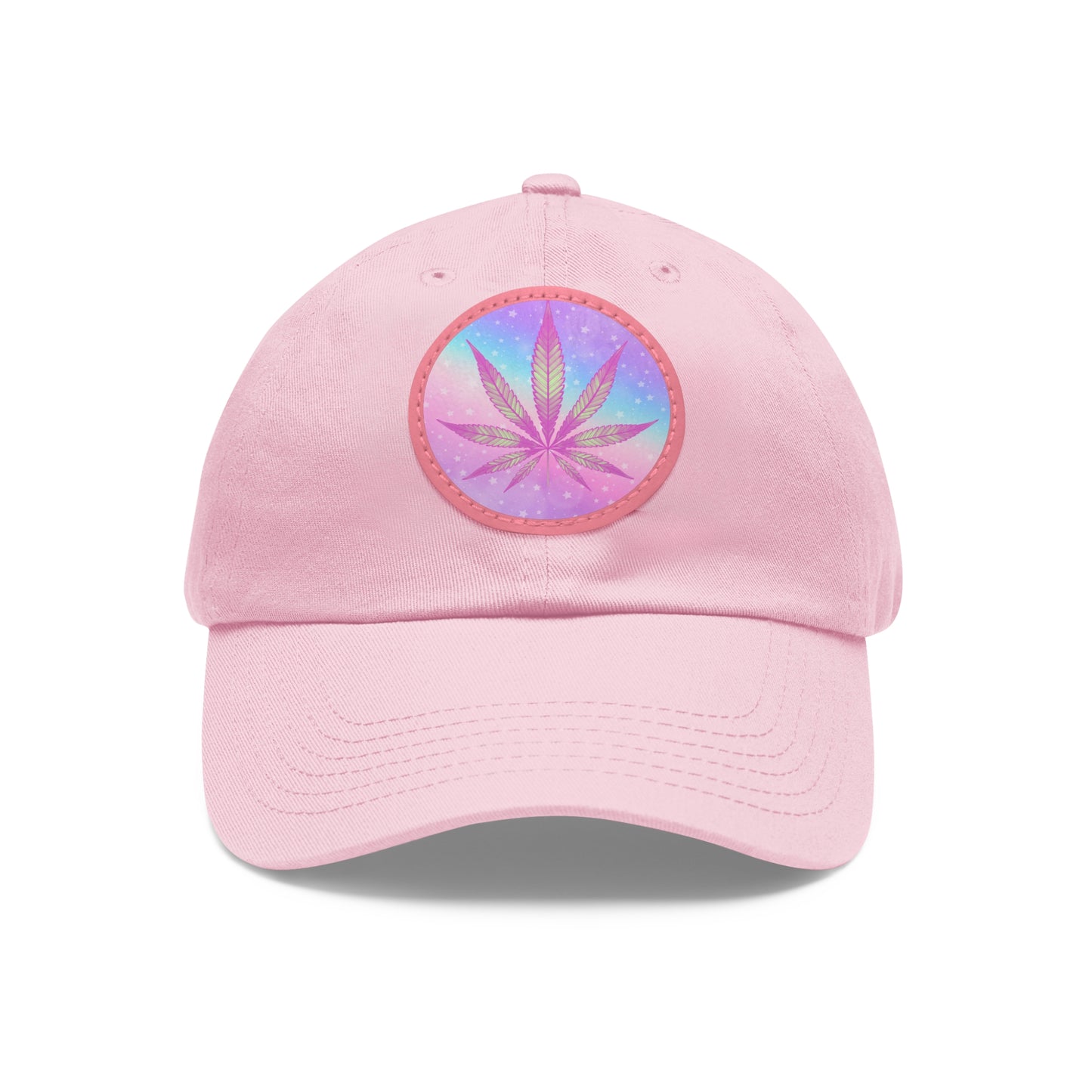 Candycore 420 cannabis cap with round Leather Patch weed leaf baseball hat pastel colors