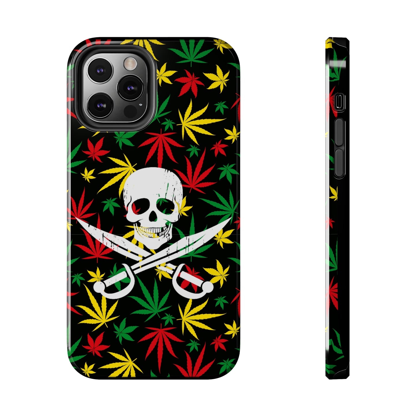 420 skull & crossbones tough phone case cannabis and jolly roger red gold and green weed skull phone case 420 gift for stoner pirates