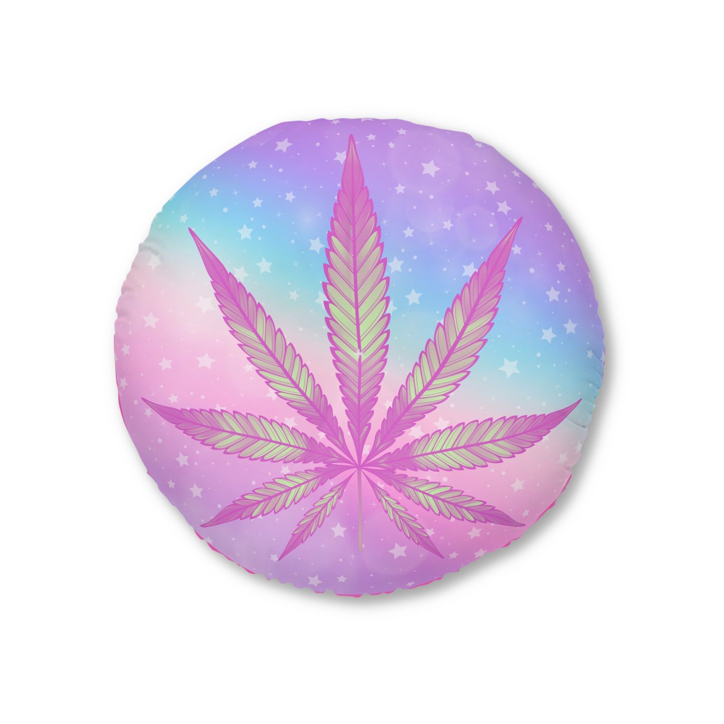 Cannabis 420 stars candycore decor tufted round floor pillow, high end stoner interior design