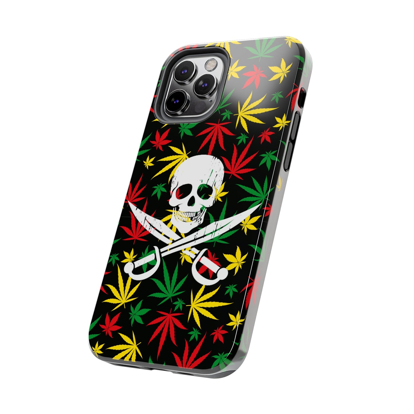 420 skull & crossbones tough phone case cannabis and jolly roger red gold and green weed skull phone case 420 gift for stoner pirates