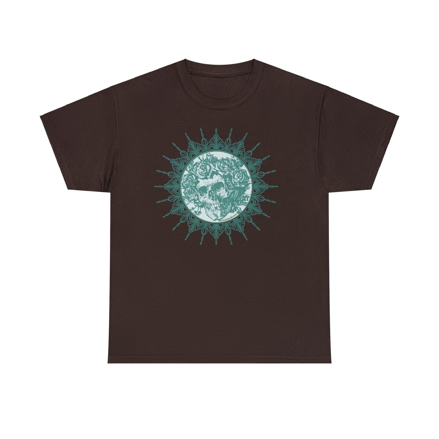 Green Grateful Dead inspired skull and roses mandala tshirt