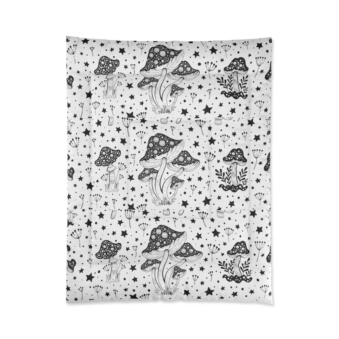 Mushroom comforter fungi bedroom decor black and white magic mushroom bedspread in 3 sizes