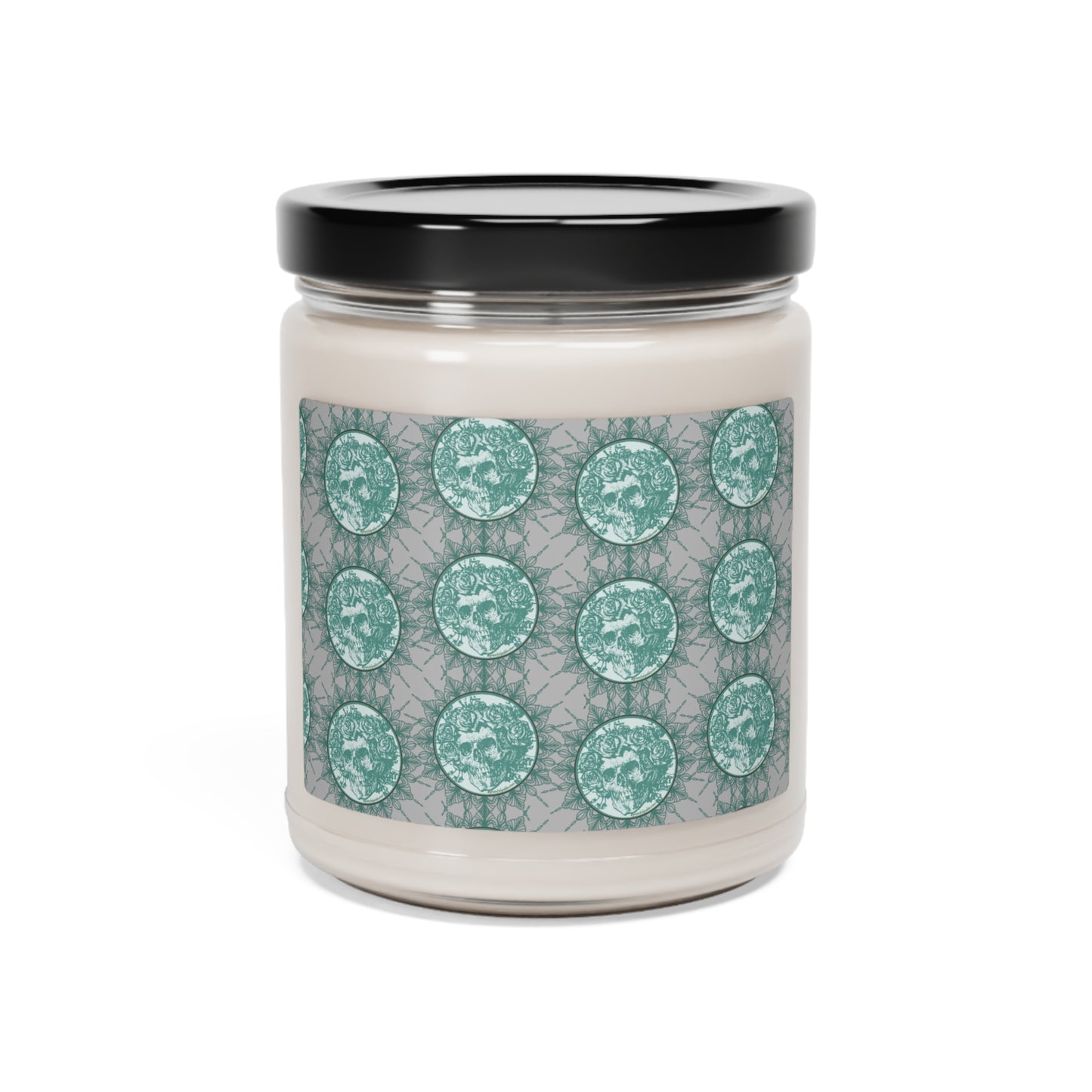 Green Grateful Dead inspired skull and roses Candle