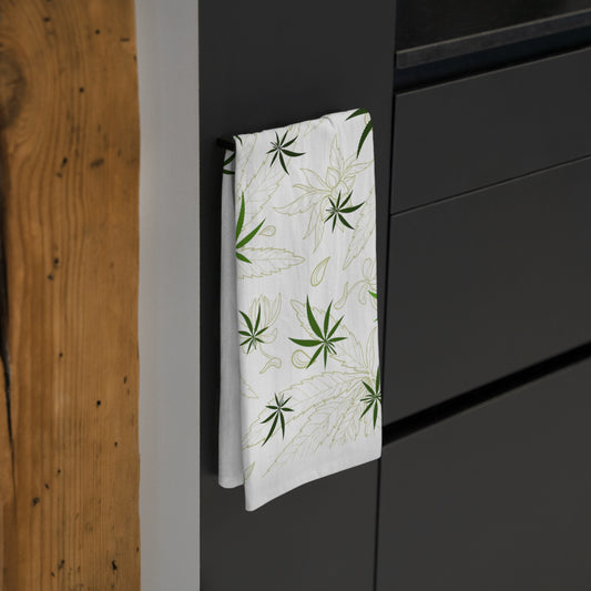 Cannabis 420 decor tea towel perfect housewarming gift for marijuana enthusiasts and weed chefs - cannabis kitchen decor.