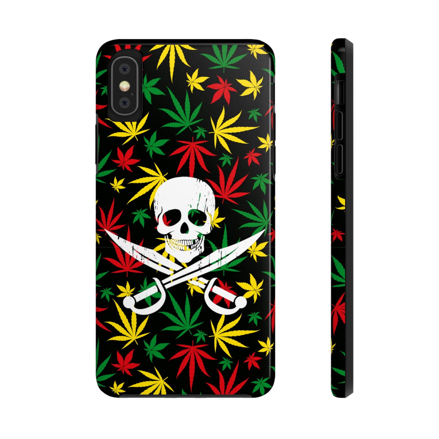 420 skull & crossbones tough phone case cannabis and jolly roger red gold and green weed skull phone case 420 gift for stoner pirates