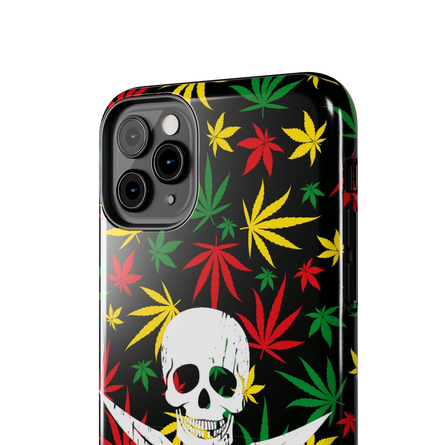 420 skull & crossbones tough phone case cannabis and jolly roger red gold and green weed skull phone case 420 gift for stoner pirates