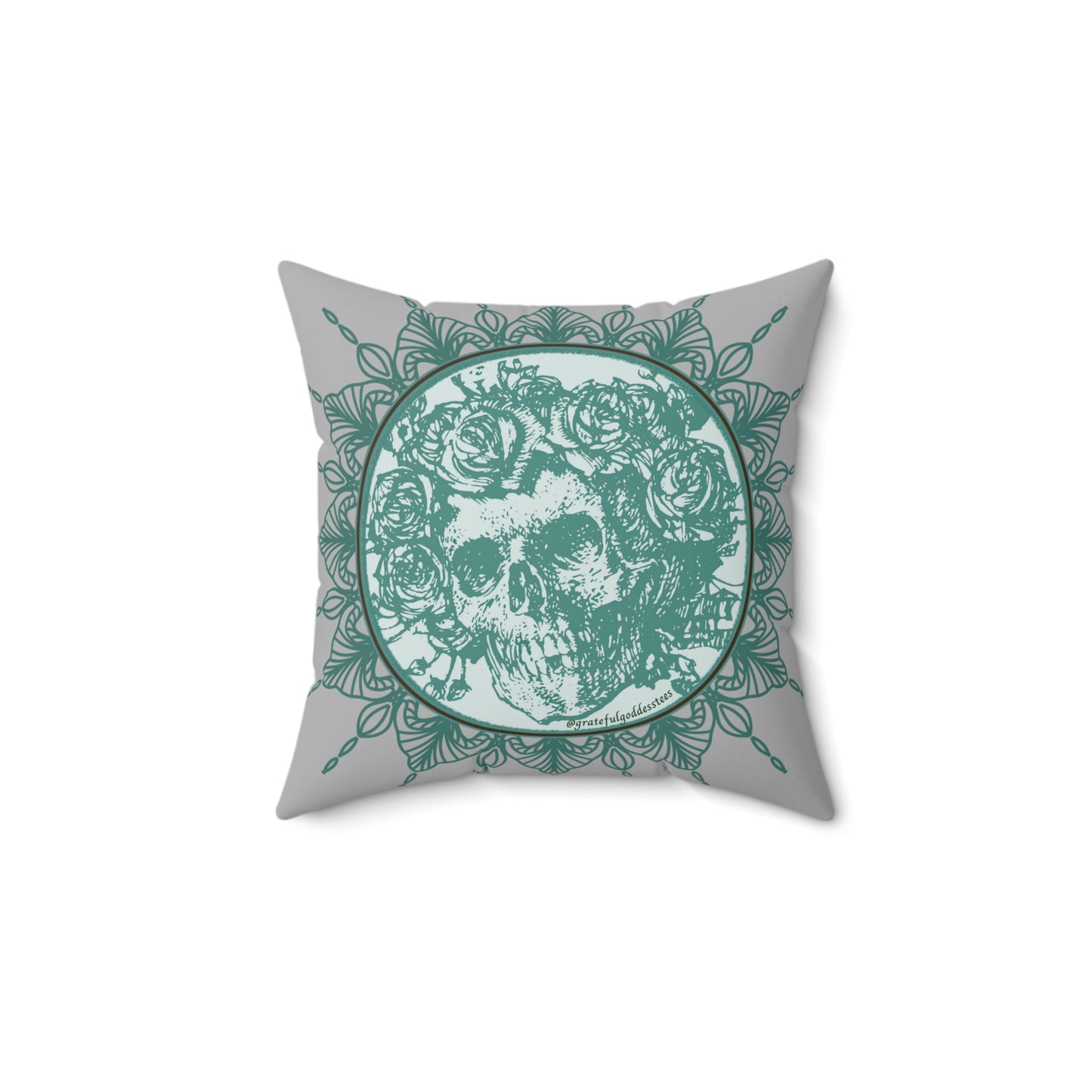 Green Grateful Dead inspired skull and roses pillow