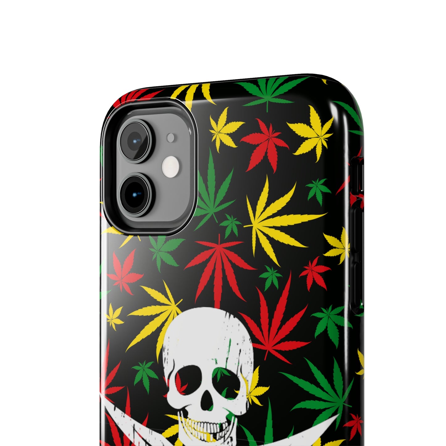 420 skull & crossbones tough phone case cannabis and jolly roger red gold and green weed skull phone case 420 gift for stoner pirates