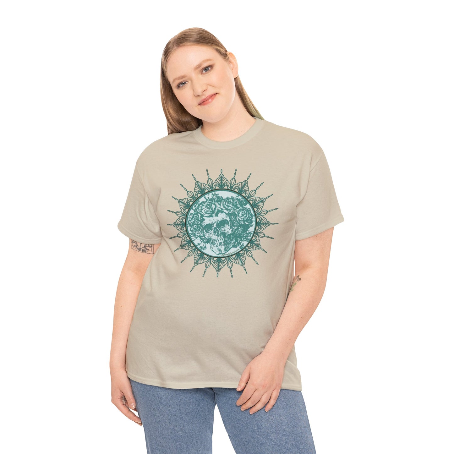 Green Grateful Dead inspired skull and roses mandala tshirt