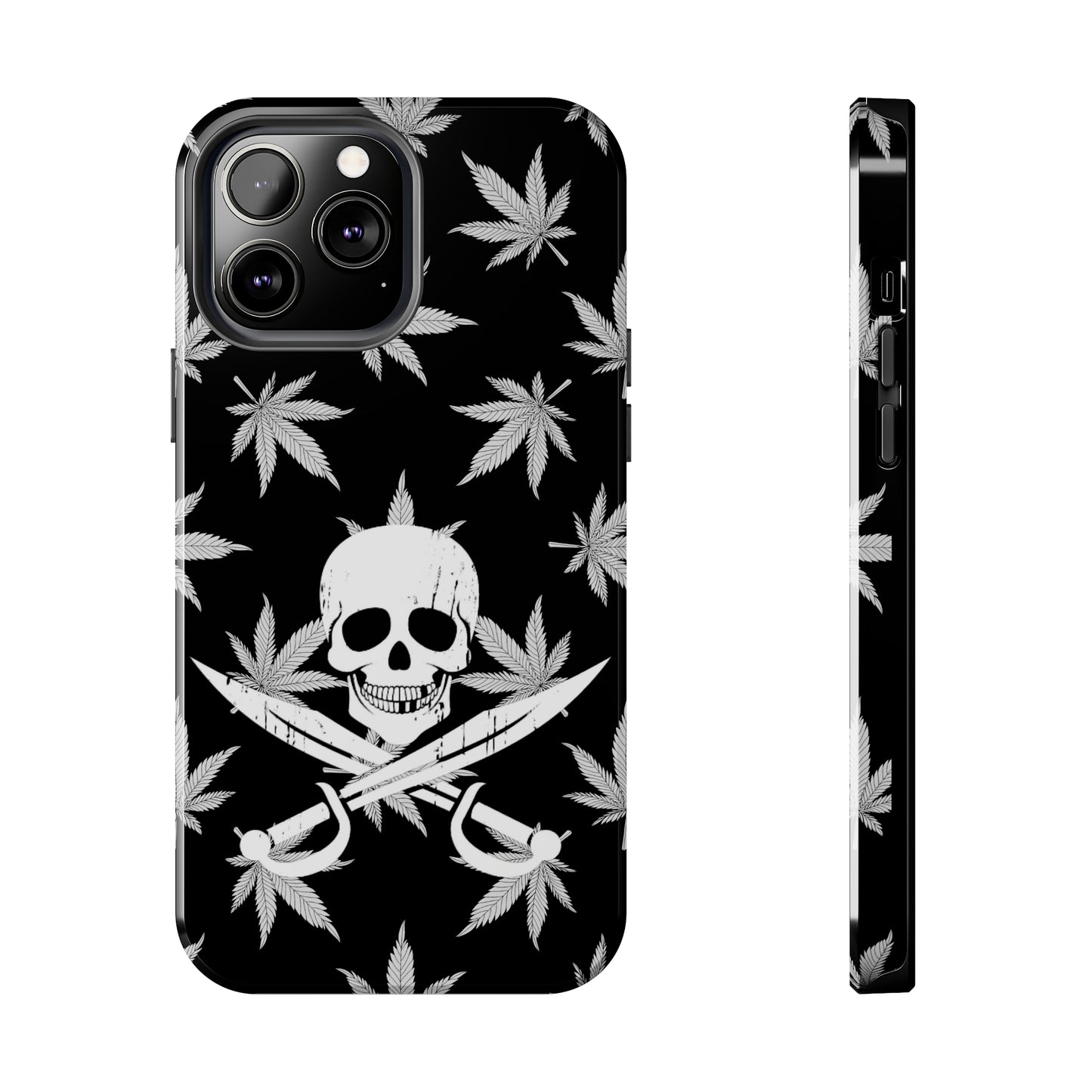 420 skull & crossbones tough phone case cannabis and jolly roger black and white weed skull phone case 420 gift for stoner pirates