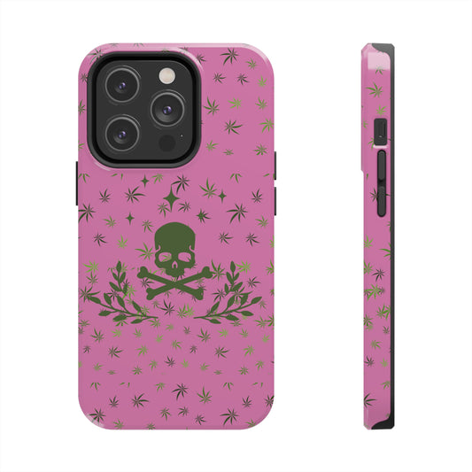 420 skull & crossbones tough phone Cases cannabis and skull and crossbones pink phone case for weed lovers