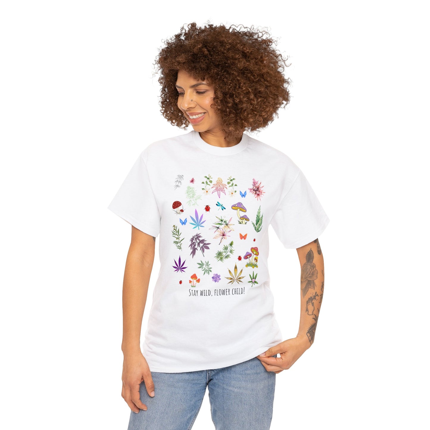 Cannabis Mushroom flower child Unisex Heavy Cotton Tee