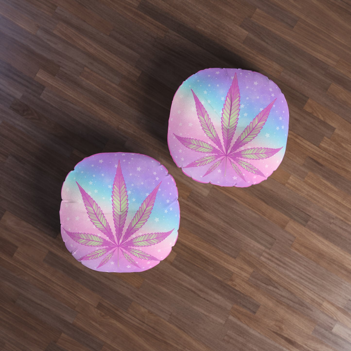 Cannabis 420 stars candycore decor tufted round floor pillow, high end stoner interior design