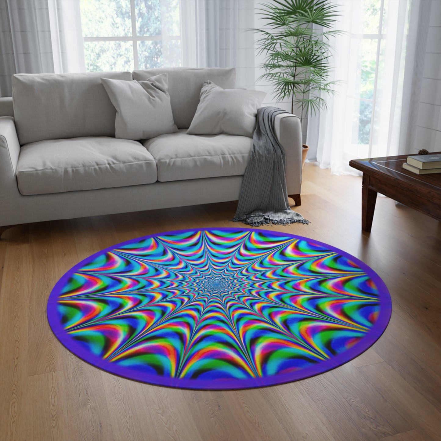 Psychedelic decor colorful kaleidoscope area rug