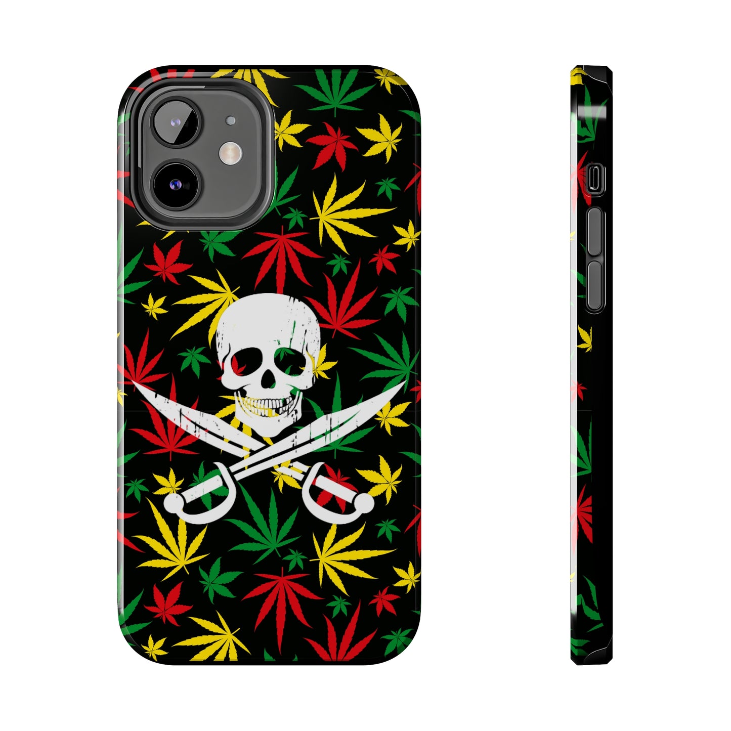 420 skull & crossbones tough phone case cannabis and jolly roger red gold and green weed skull phone case 420 gift for stoner pirates