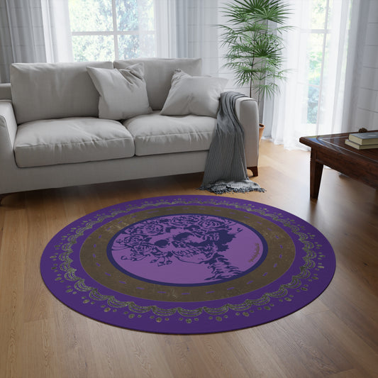 Grateful Dead home decor round rug rustic purple and brown Bertha style mandala rug