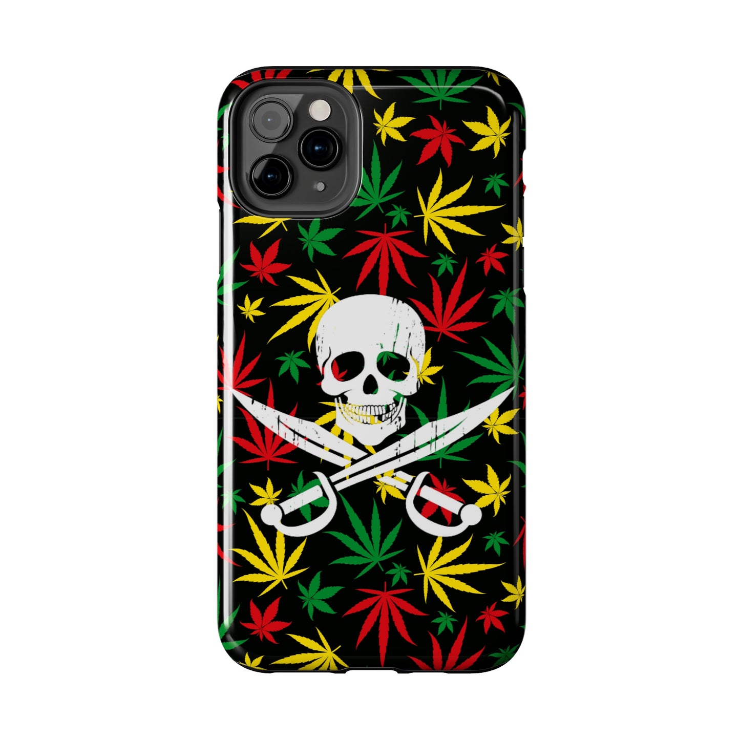 420 skull & crossbones tough phone case cannabis and jolly roger red gold and green weed skull phone case 420 gift for stoner pirates