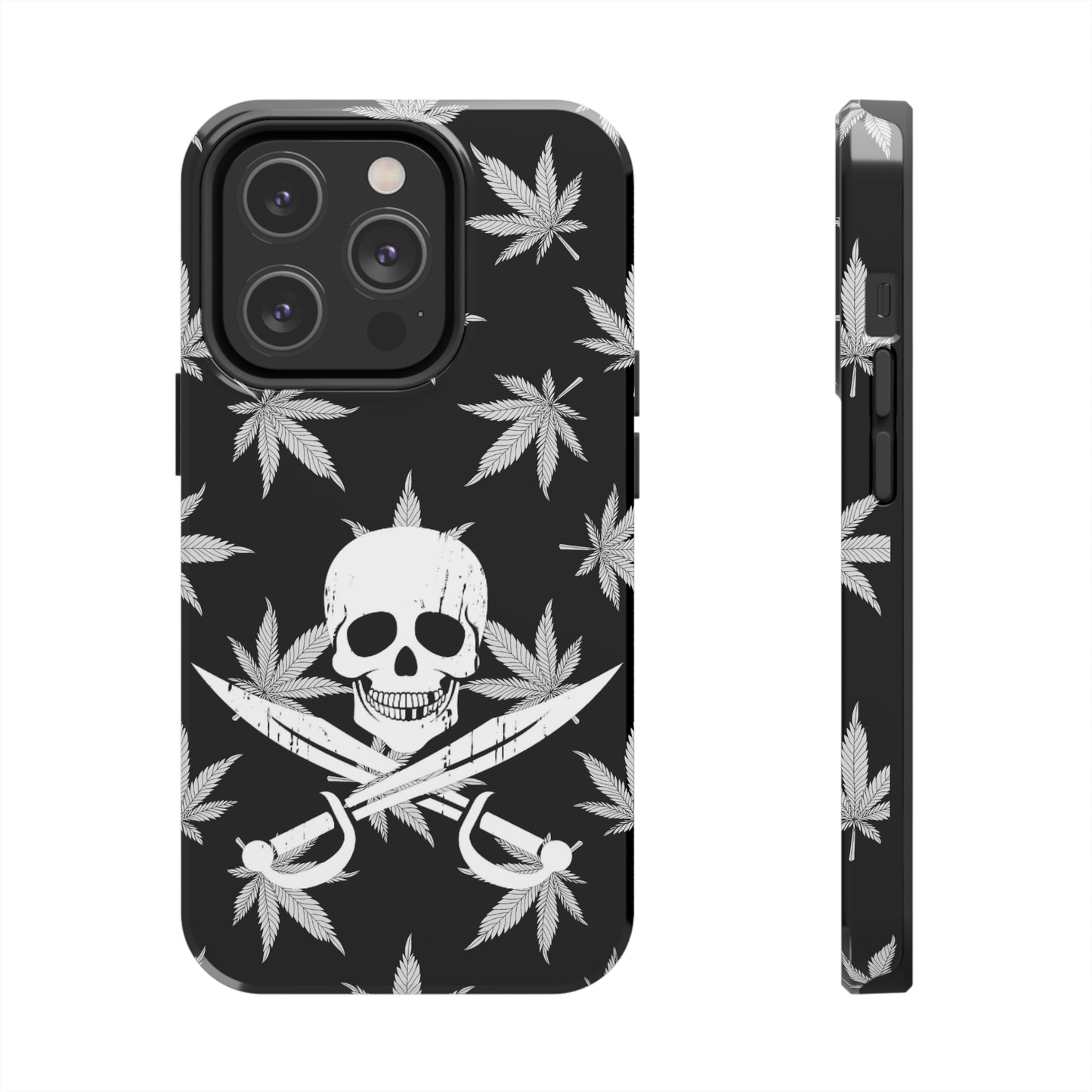 420 skull & crossbones tough phone case cannabis and jolly roger black and white weed skull phone case 420 gift for stoner pirates