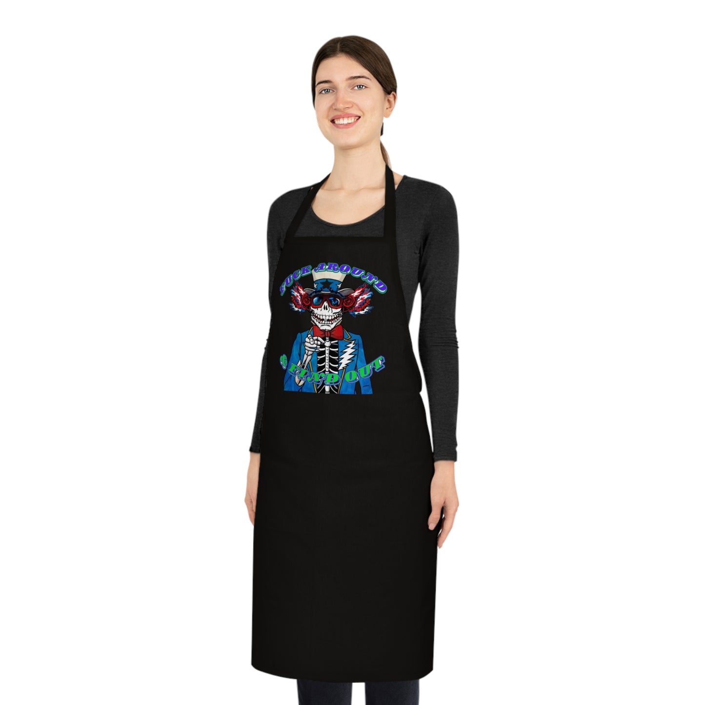 Deadhead cotton apron skeleton kitchen gift for hippie chef