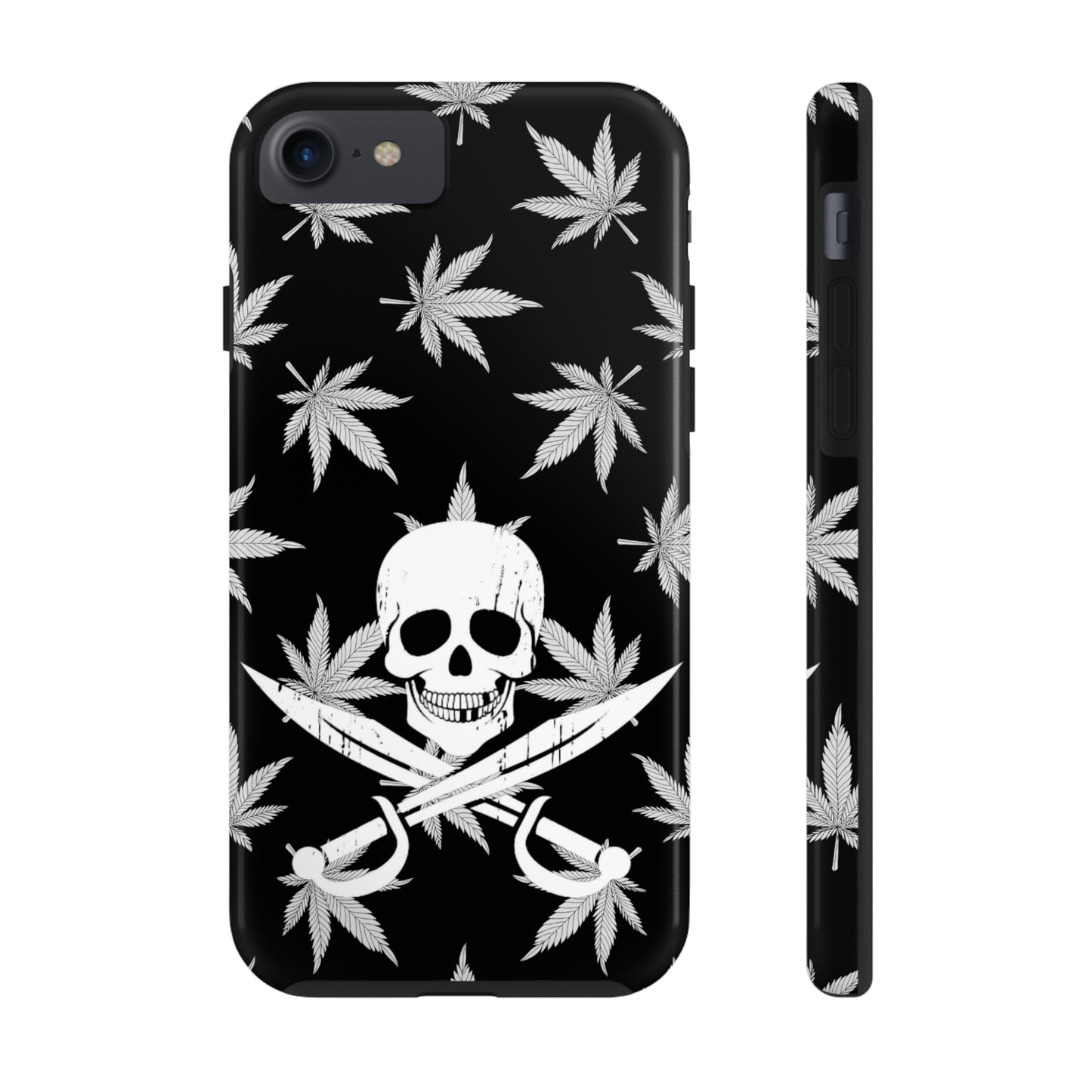 420 skull & crossbones tough phone case cannabis and jolly roger black and white weed skull phone case 420 gift for stoner pirates