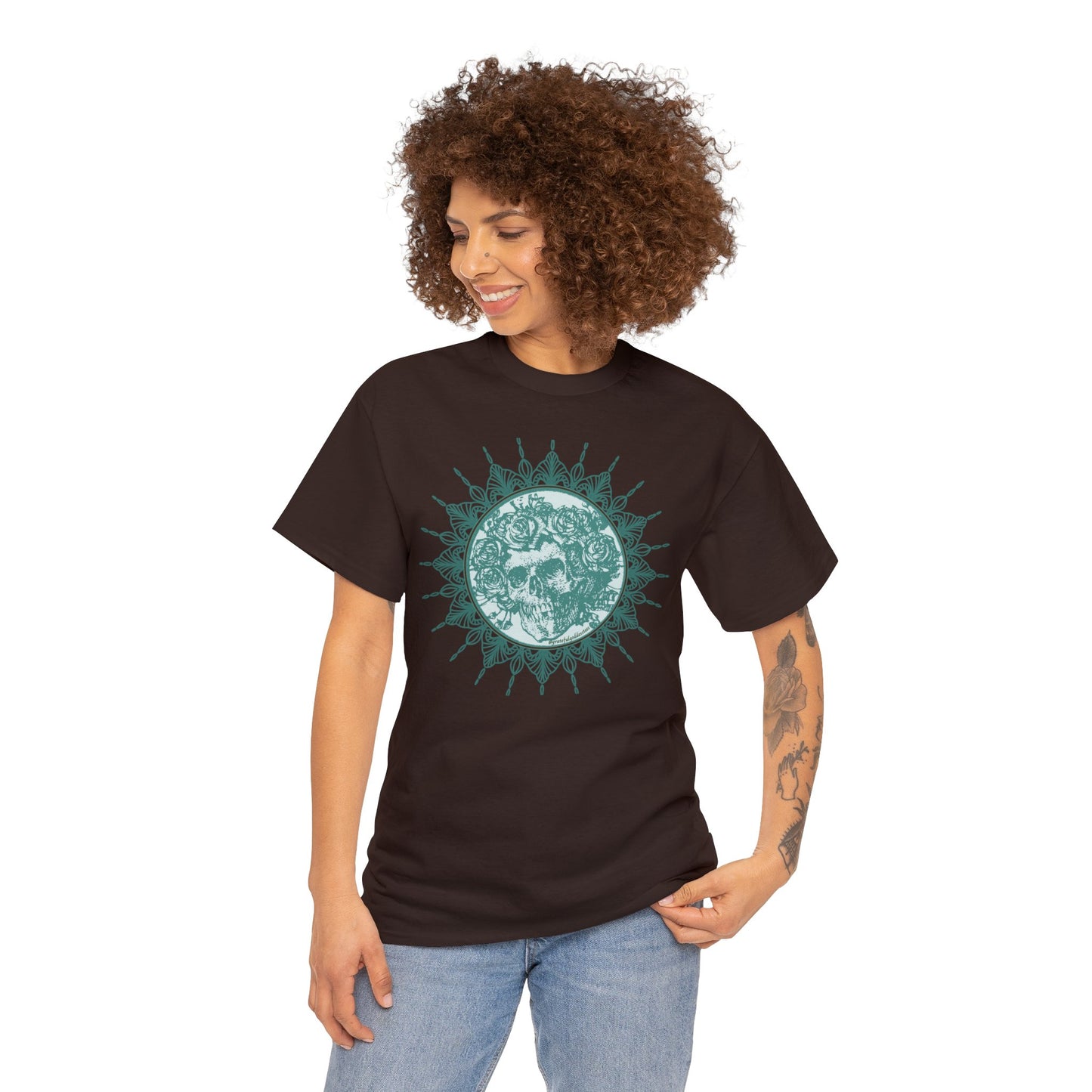 Green Grateful Dead inspired skull and roses mandala tshirt