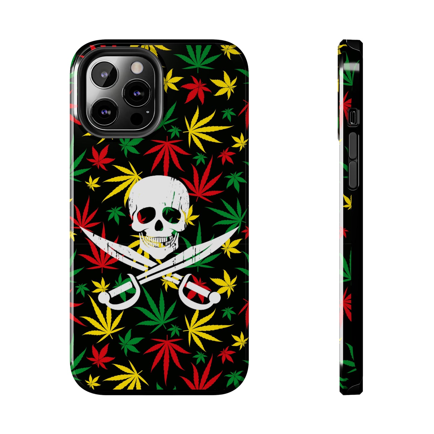 420 skull & crossbones tough phone case cannabis and jolly roger red gold and green weed skull phone case 420 gift for stoner pirates