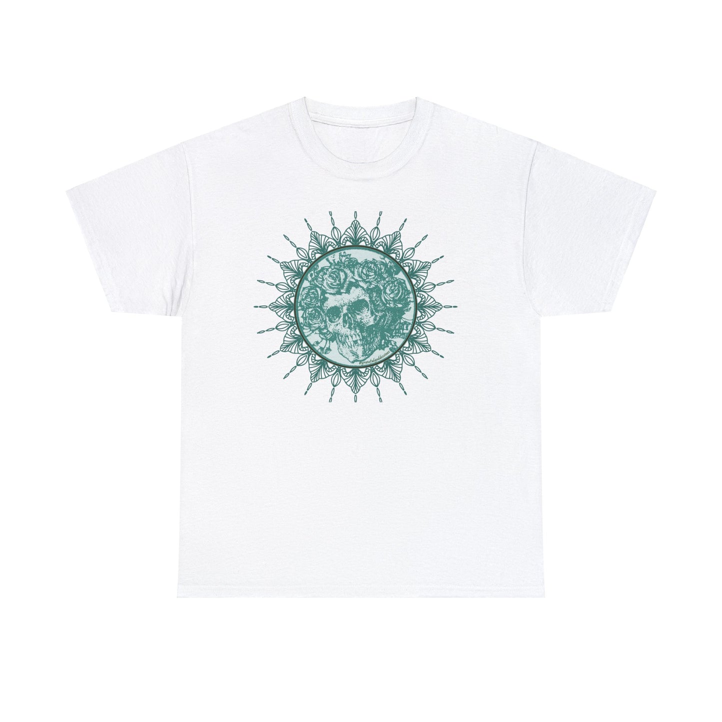 Green Grateful Dead inspired skull and roses mandala tshirt