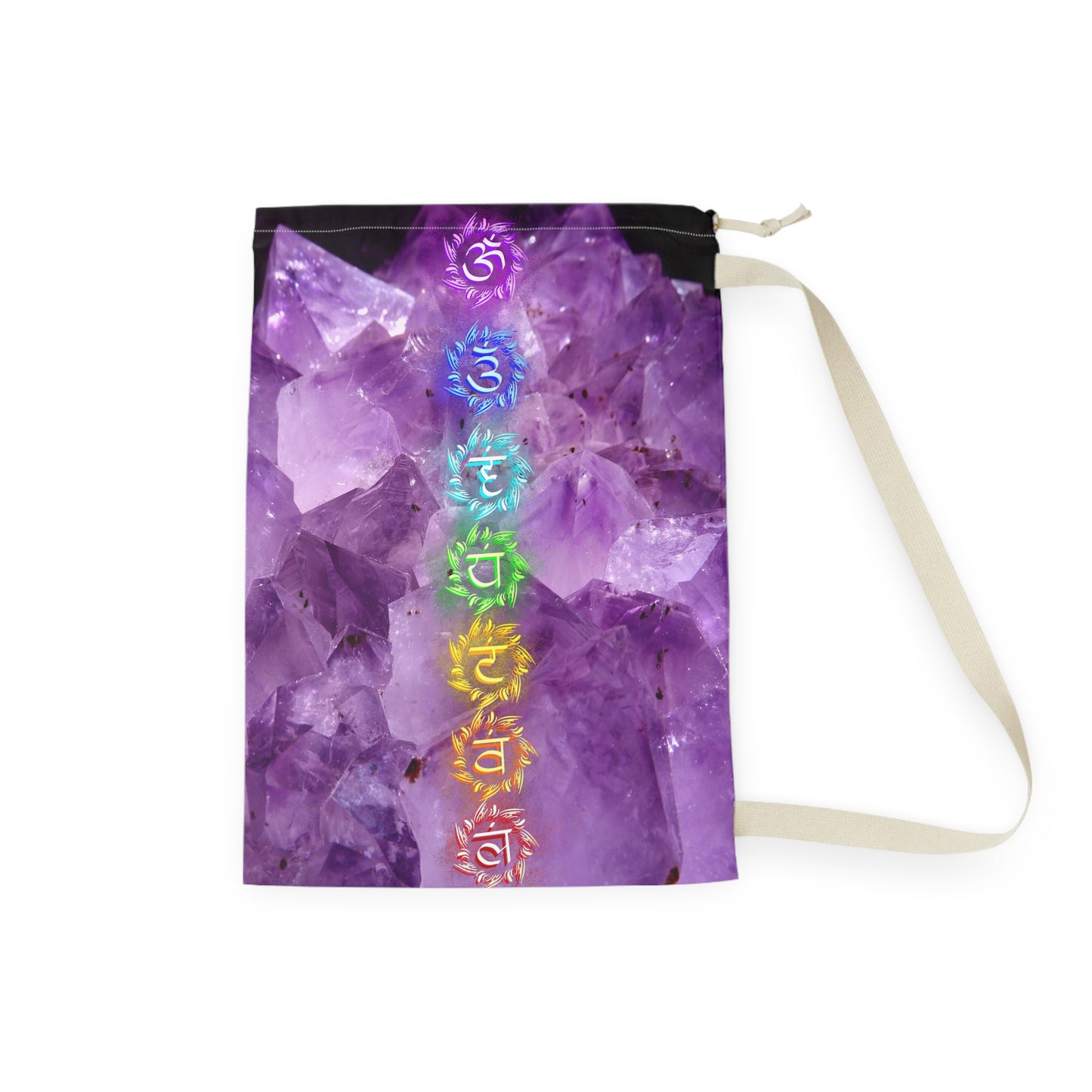 Boho Chic Laundry Bag: 7 Chakras & Amethyst crystal print yogi hippie style for crystal collectors