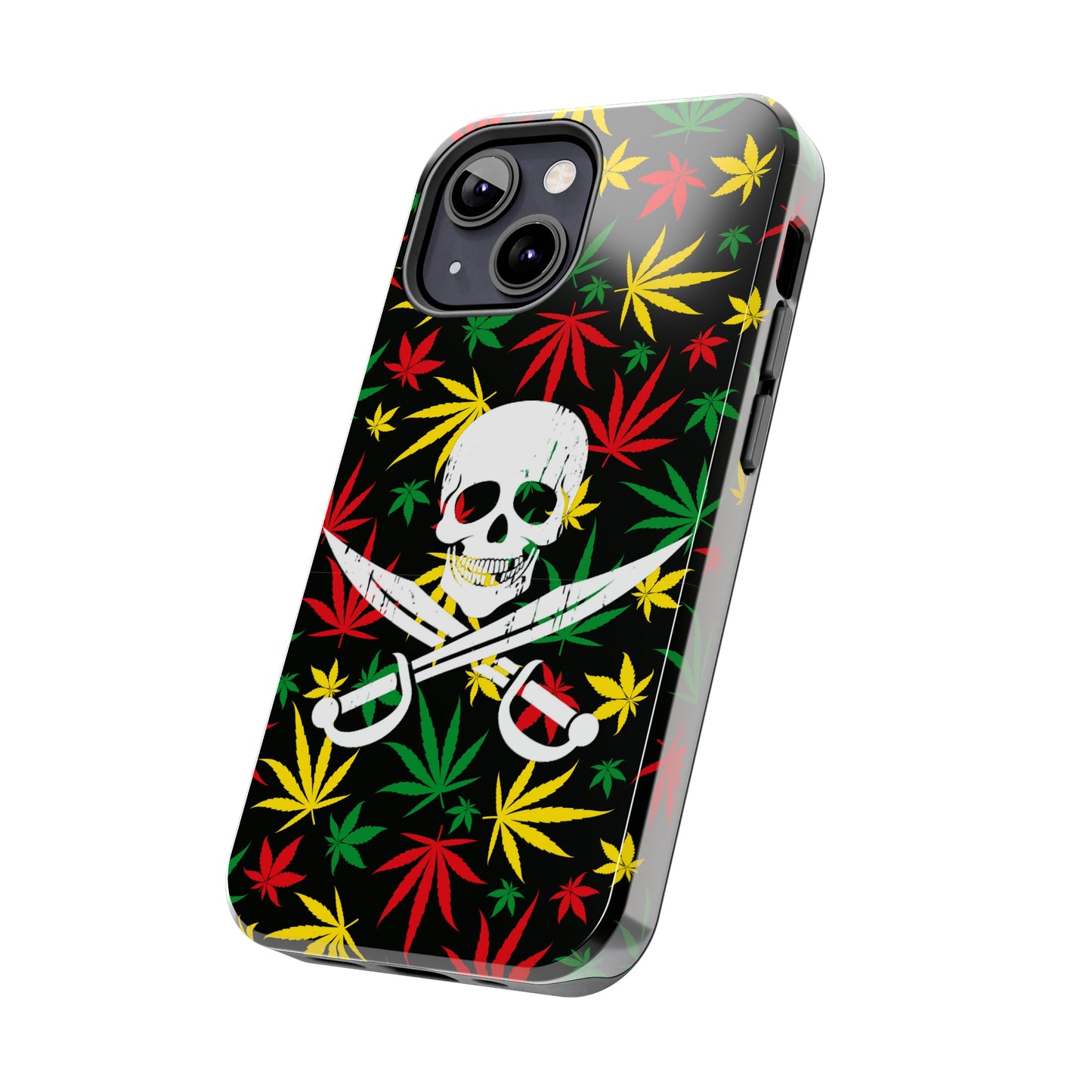 420 skull & crossbones tough phone case cannabis and jolly roger red gold and green weed skull phone case 420 gift for stoner pirates