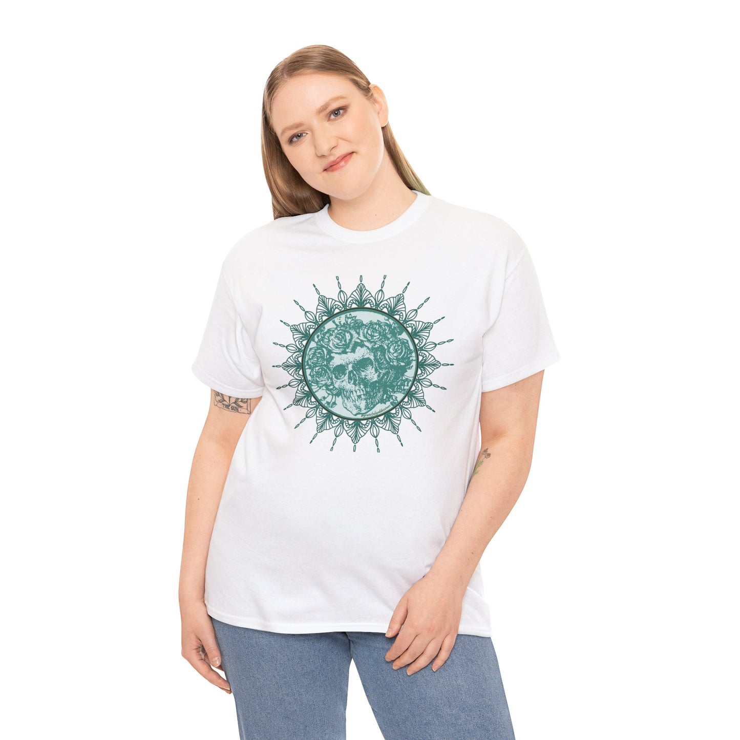 Green Grateful Dead inspired skull and roses mandala tshirt