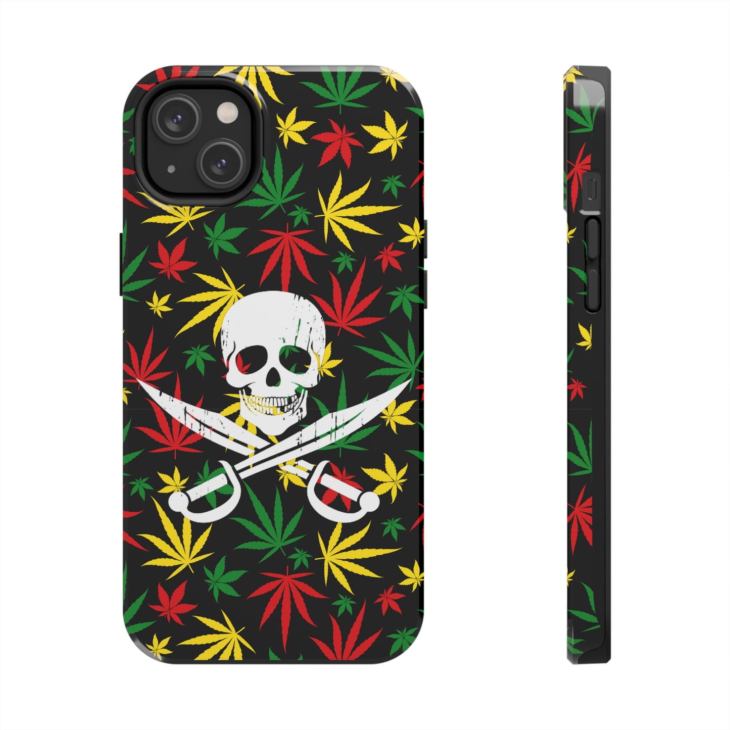 420 skull & crossbones tough phone case cannabis and jolly roger red gold and green weed skull phone case 420 gift for stoner pirates