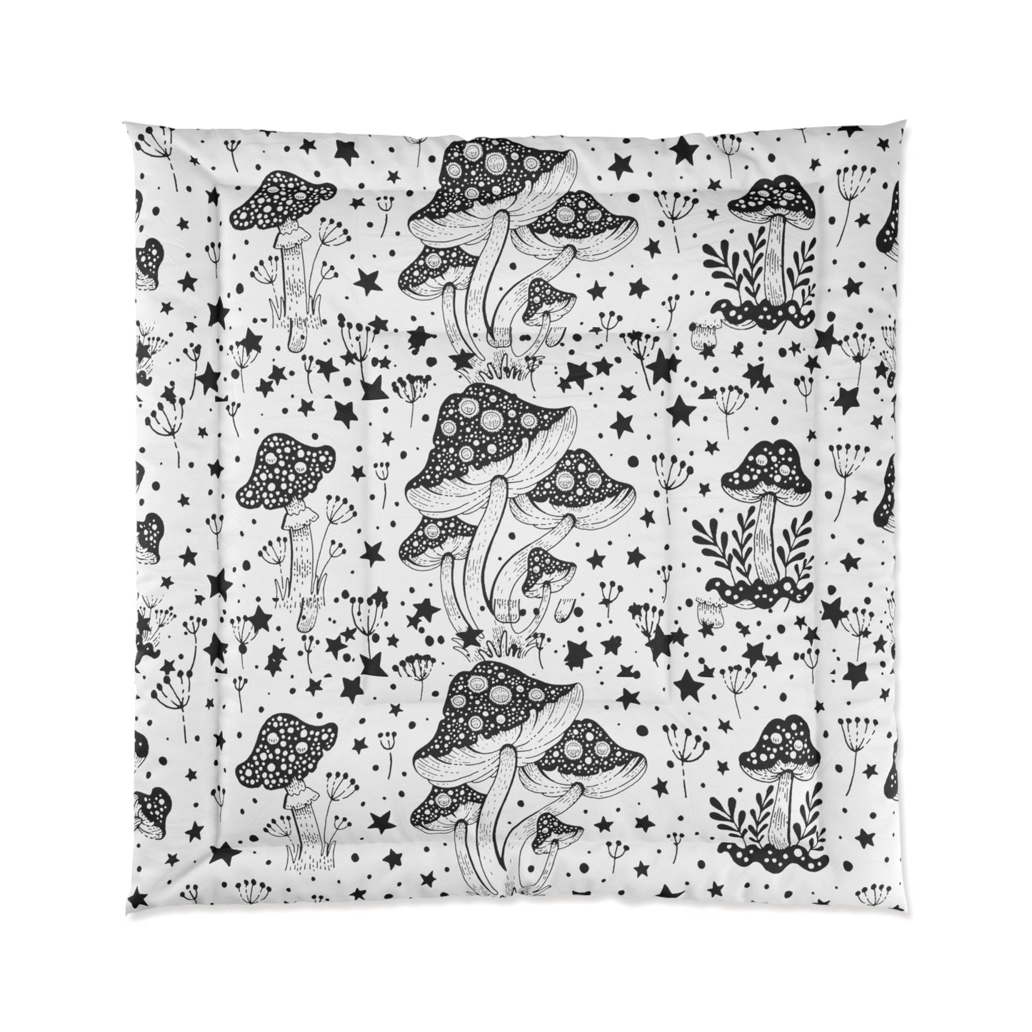 Mushroom comforter fungi bedroom decor black and white magic mushroom bedspread in 3 sizes