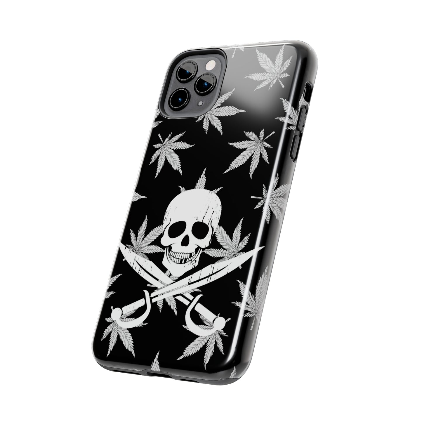 420 skull & crossbones tough phone case cannabis and jolly roger black and white weed skull phone case 420 gift for stoner pirates