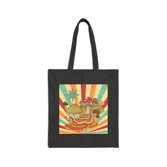 Retro style magic mushroom motif Cotton Canvas Tote Bag psychedelic mushroom vintage style eco shopping bag in 2 colors