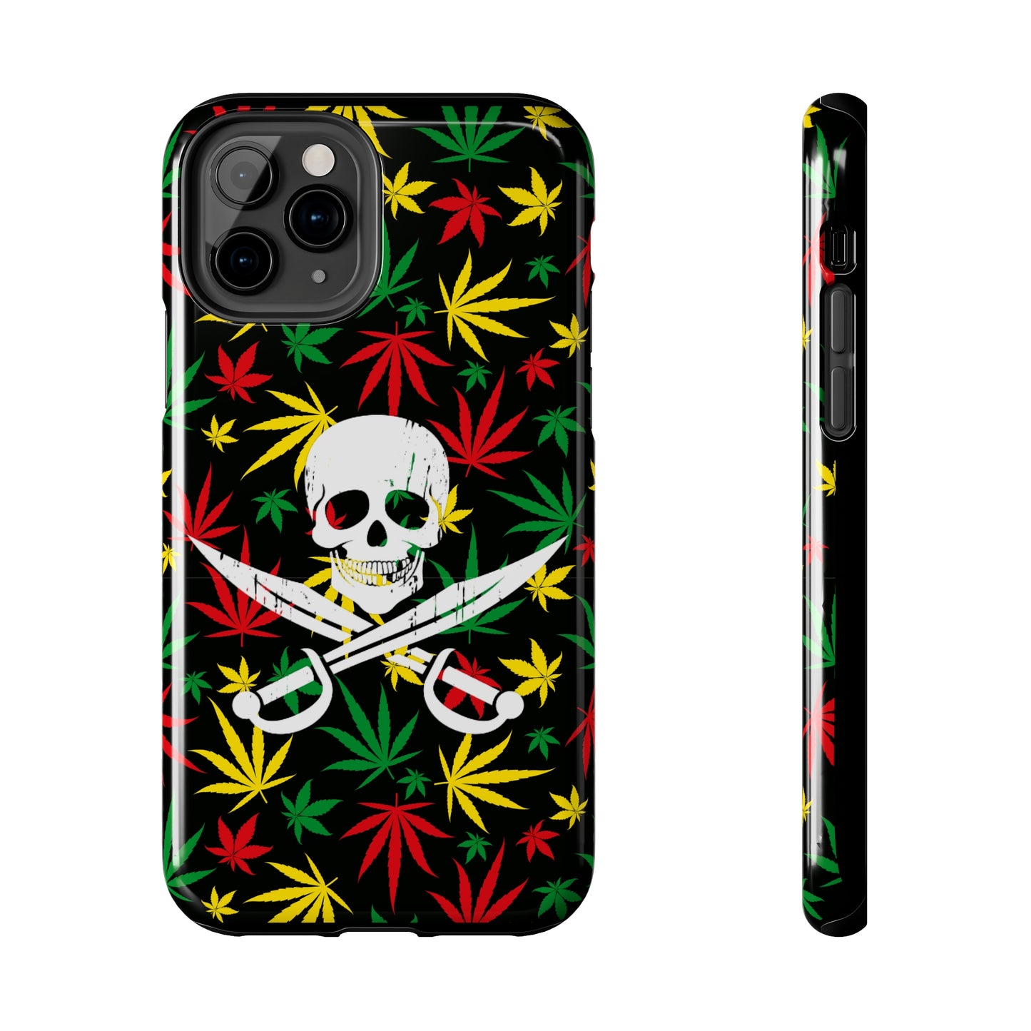 420 skull & crossbones tough phone case cannabis and jolly roger red gold and green weed skull phone case 420 gift for stoner pirates