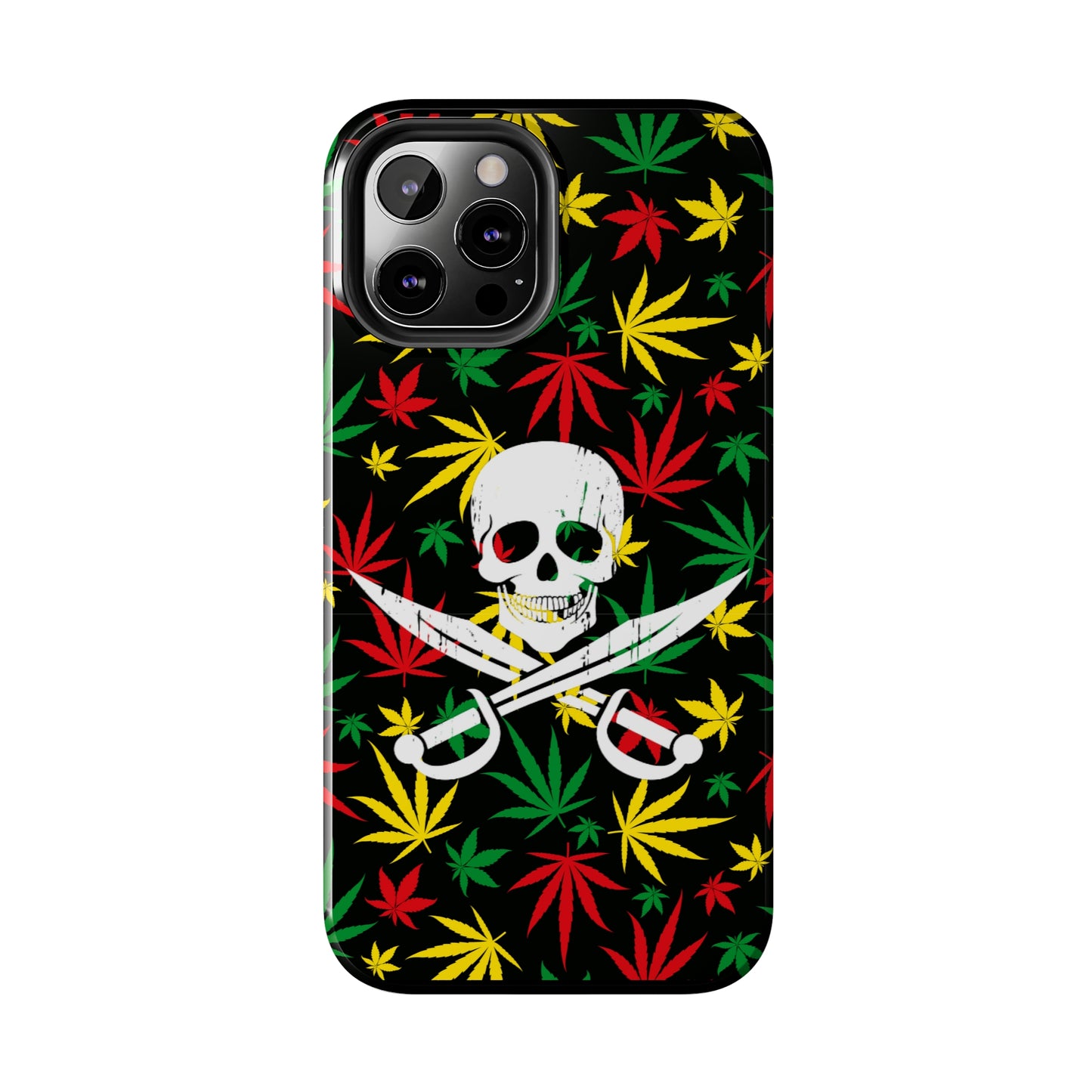 420 skull & crossbones tough phone case cannabis and jolly roger red gold and green weed skull phone case 420 gift for stoner pirates