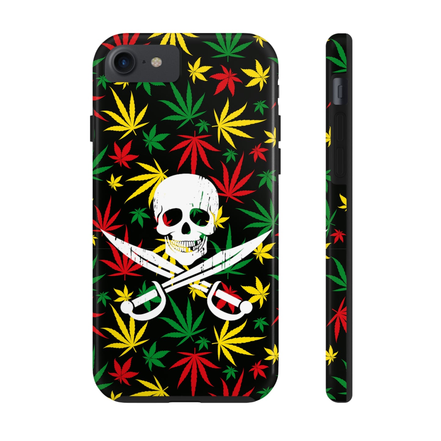 420 skull & crossbones tough phone case cannabis and jolly roger red gold and green weed skull phone case 420 gift for stoner pirates