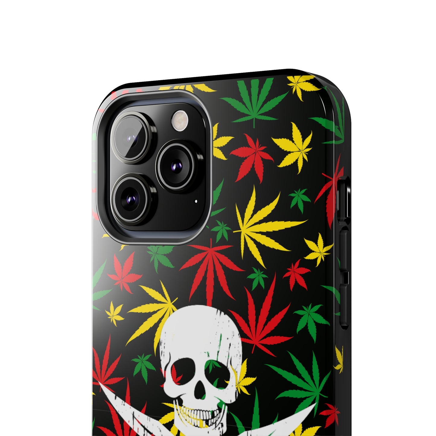 420 skull & crossbones tough phone case cannabis and jolly roger red gold and green weed skull phone case 420 gift for stoner pirates