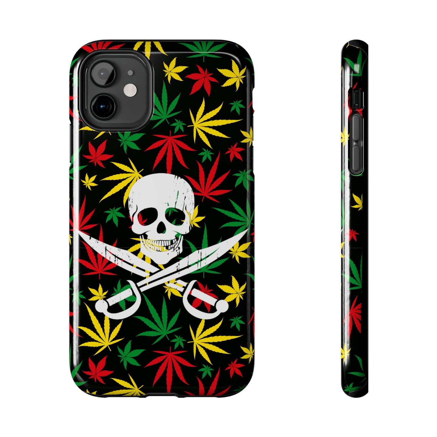 420 skull & crossbones tough phone case cannabis and jolly roger red gold and green weed skull phone case 420 gift for stoner pirates