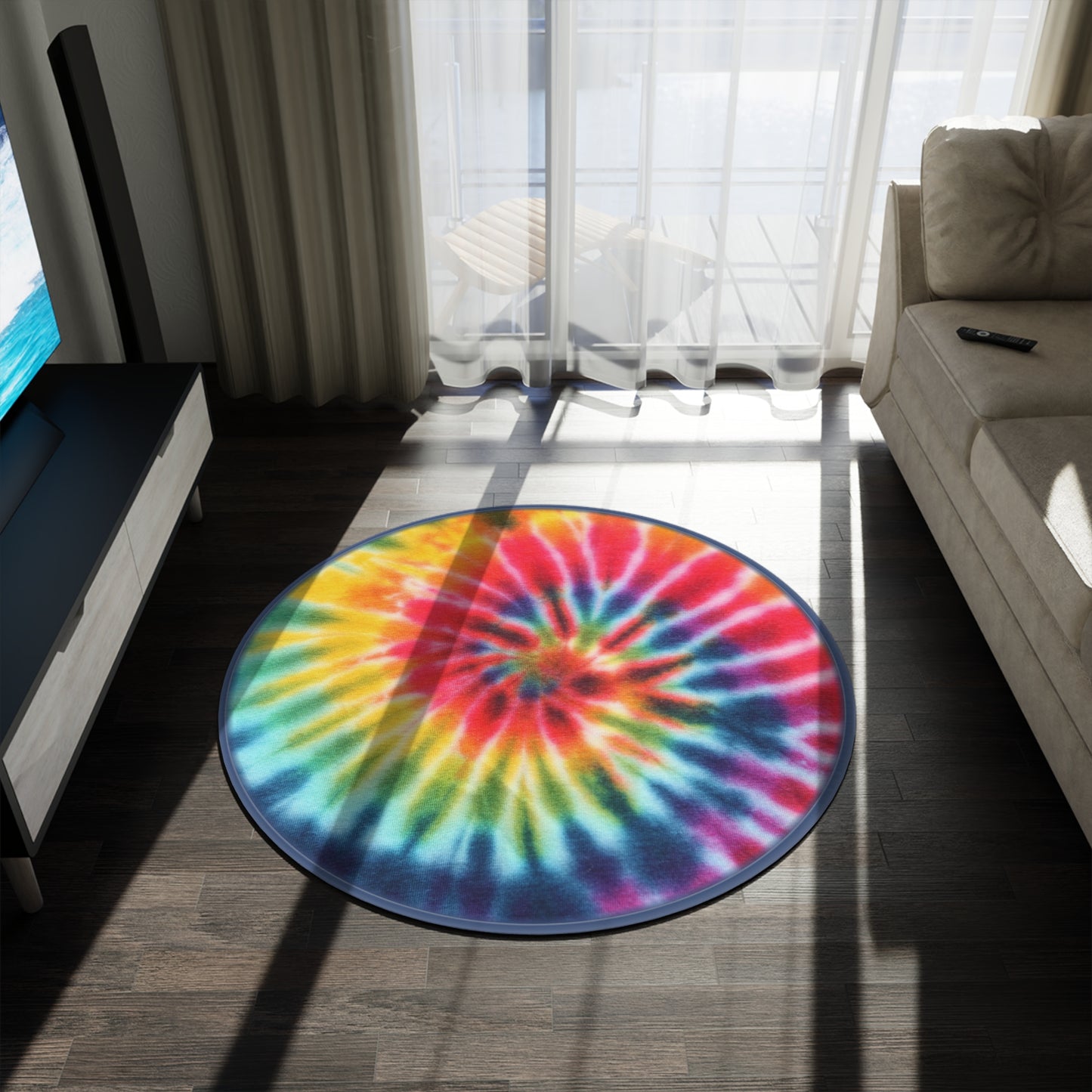 Tie-dye spiral psychedelic decor colorful boho chic round rug chic Round Rug