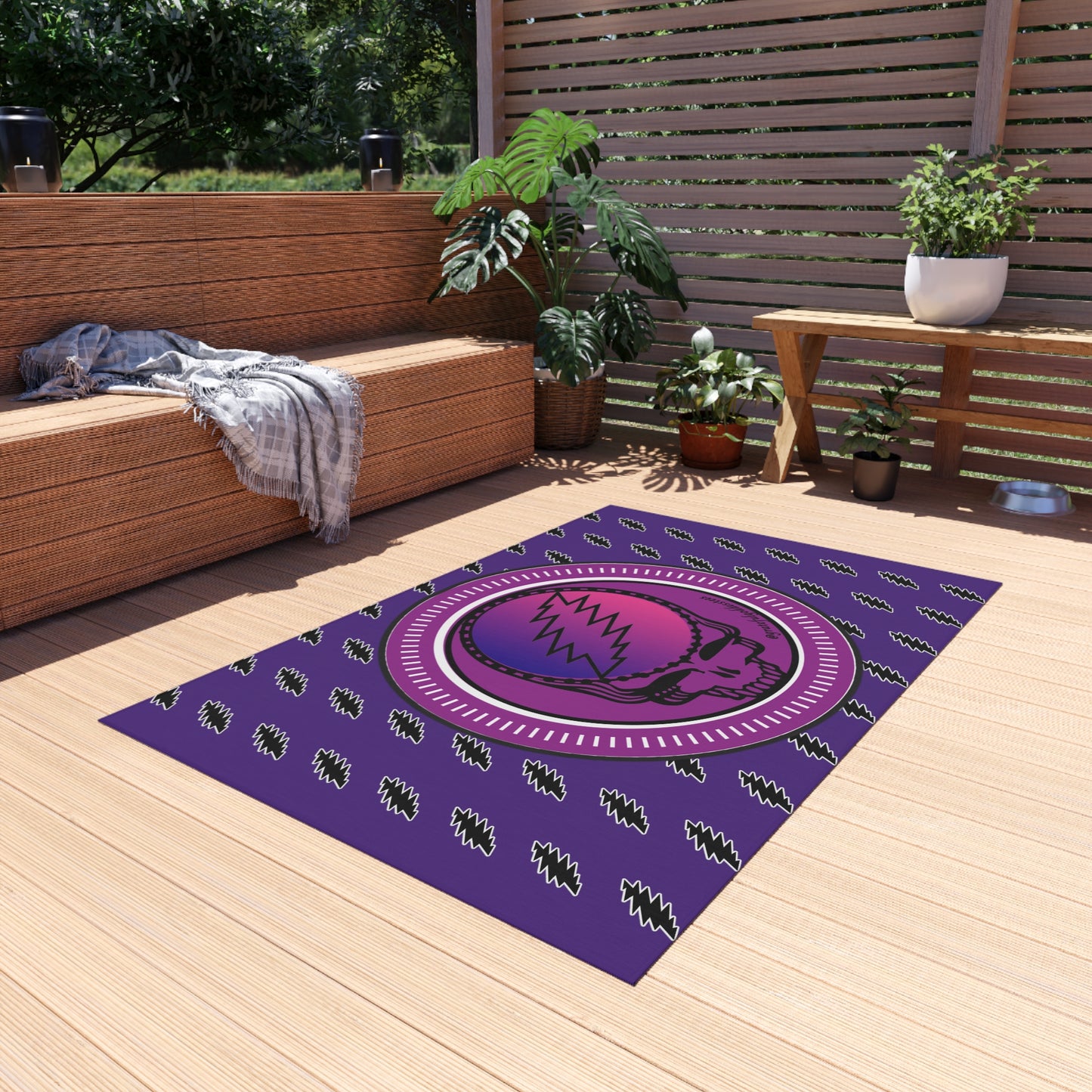 Vibrant Grateful Dead Inspired Outdoor Rug doormat - Purple Steal Your Face Rug for Music loving deadheads!