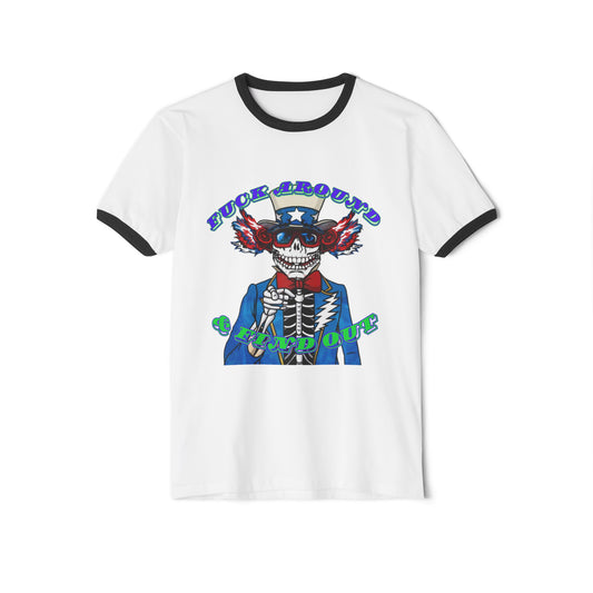 Skeleton deadhead cotton ringer tshirt for grateful dead fans