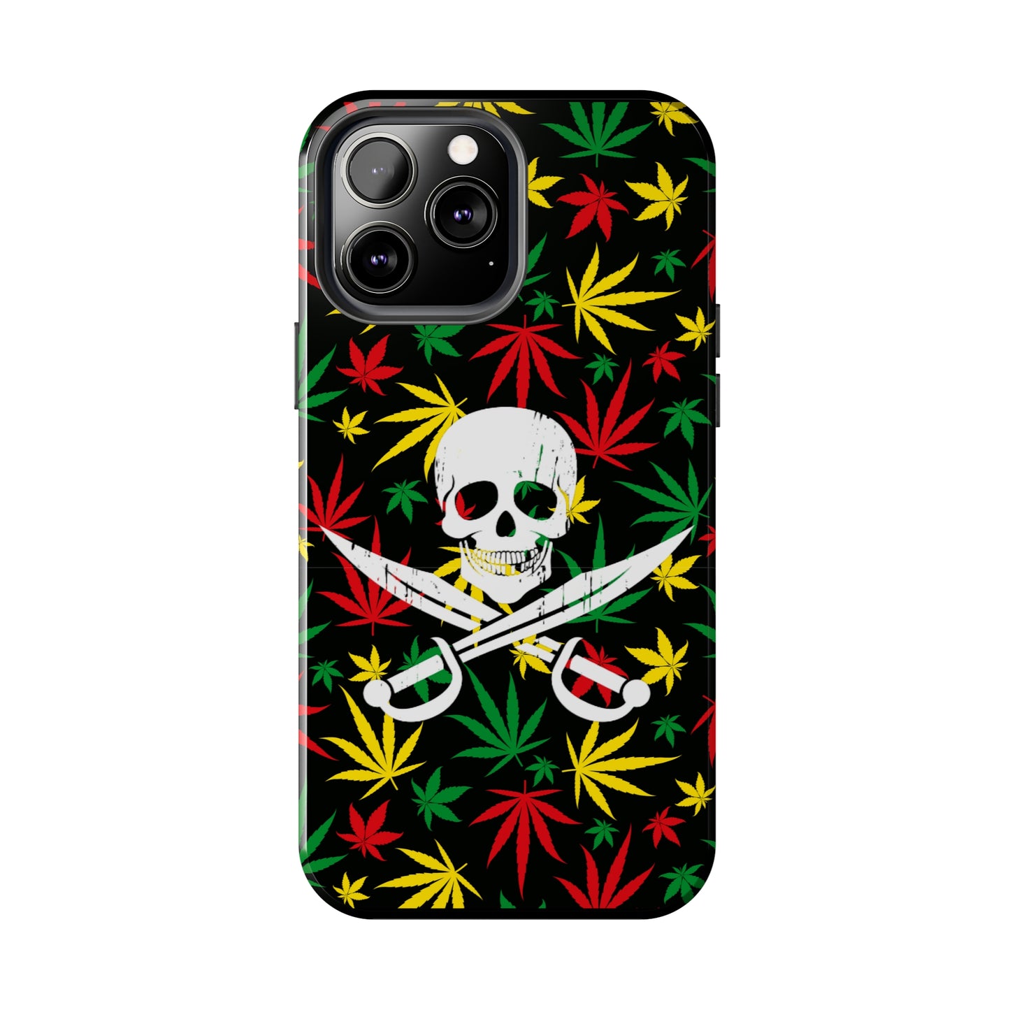 420 skull & crossbones tough phone case cannabis and jolly roger red gold and green weed skull phone case 420 gift for stoner pirates