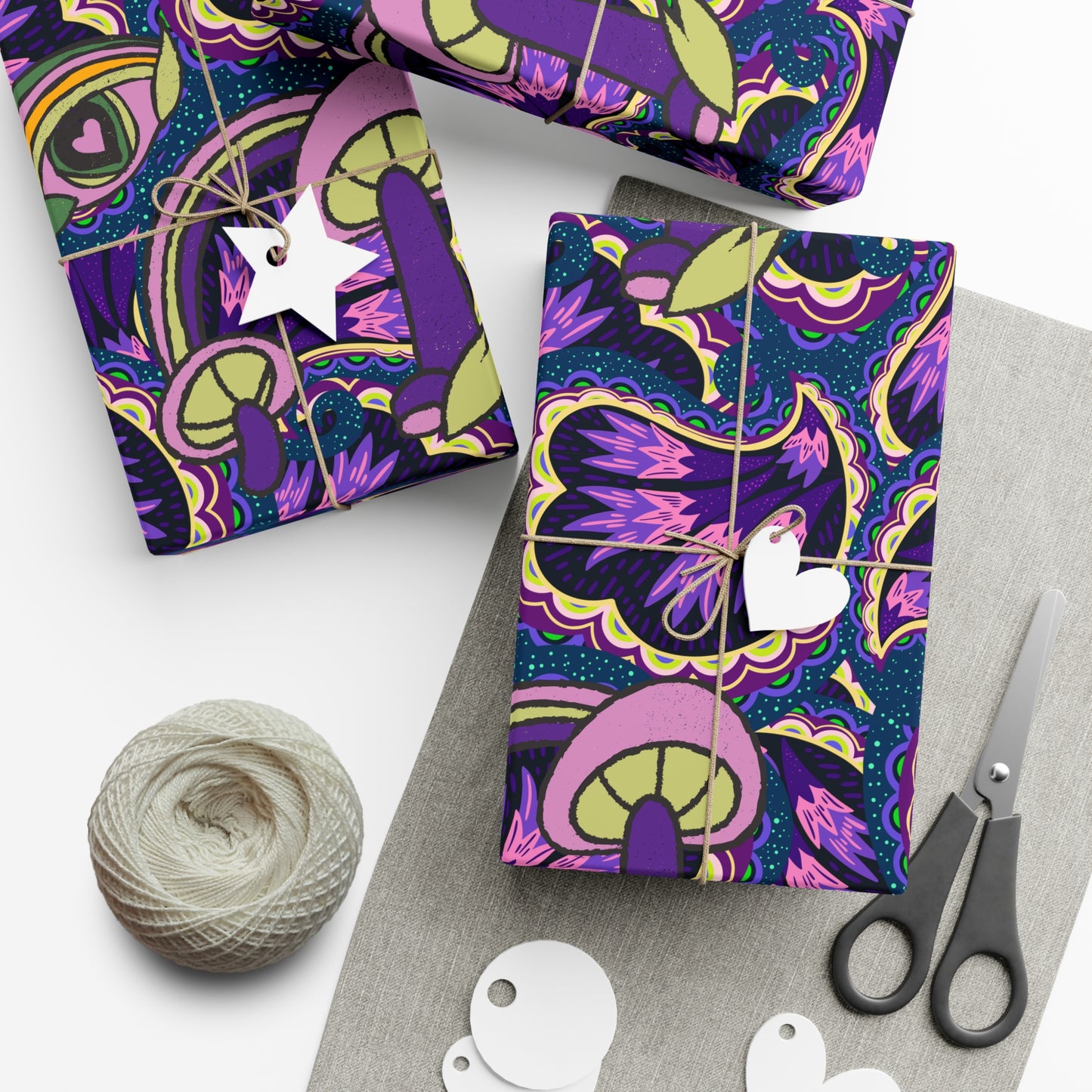 Purple psychedelic wrapping paper perfect Gift Wrap Papers for magic mushroom lovers retro hippie style