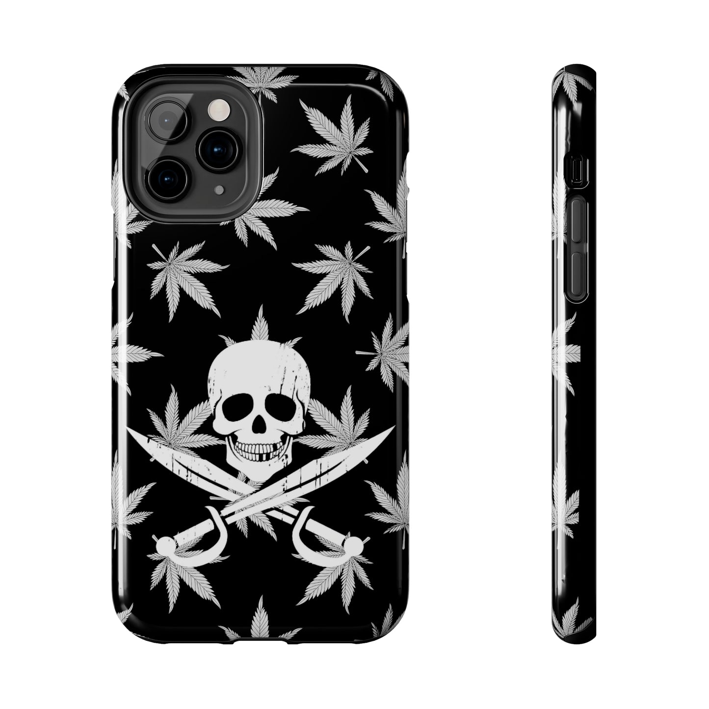 420 skull & crossbones tough phone case cannabis and jolly roger black and white weed skull phone case 420 gift for stoner pirates