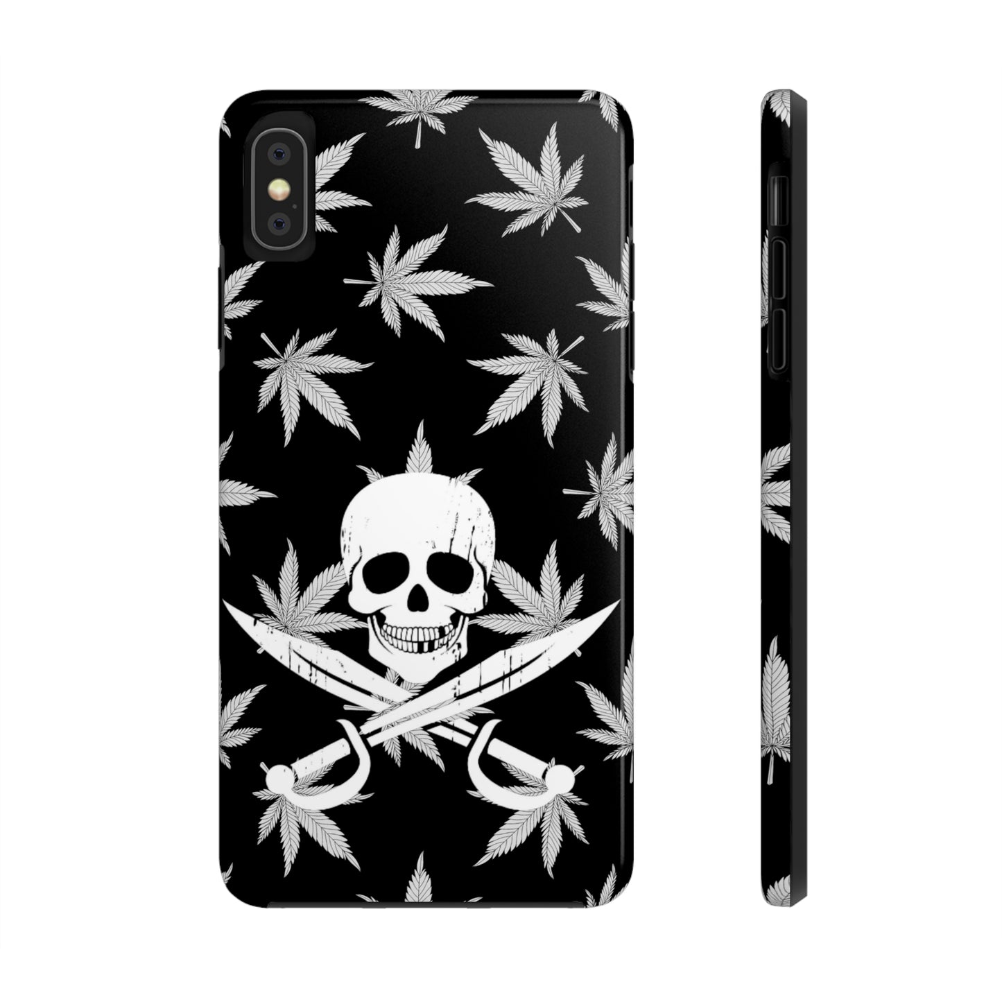 420 skull & crossbones tough phone case cannabis and jolly roger black and white weed skull phone case 420 gift for stoner pirates