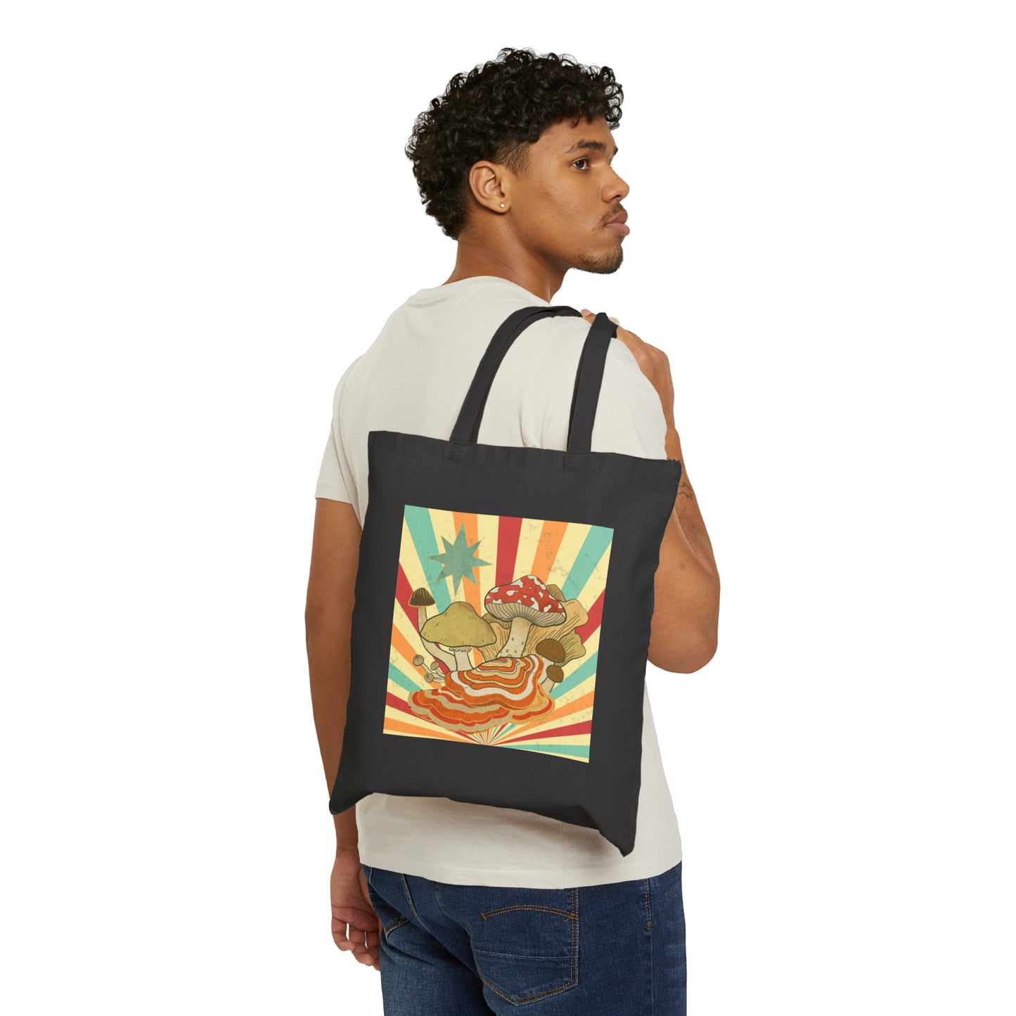 Retro style magic mushroom motif Cotton Canvas Tote Bag psychedelic mushroom vintage style eco shopping bag in 2 colors