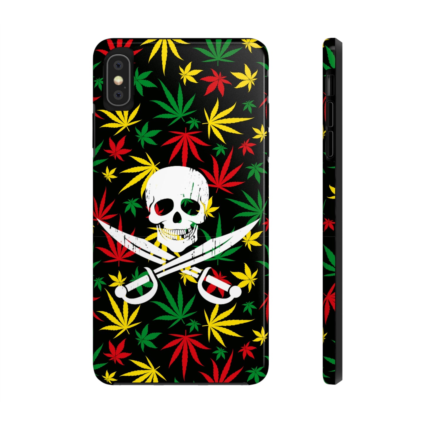 420 skull & crossbones tough phone case cannabis and jolly roger red gold and green weed skull phone case 420 gift for stoner pirates