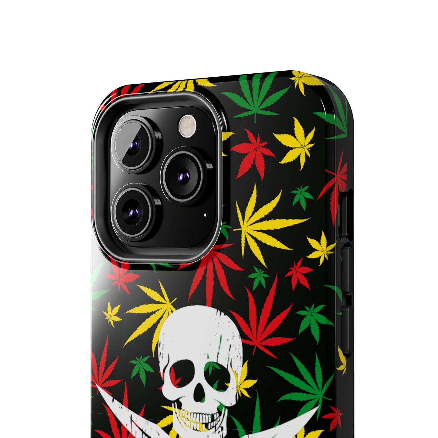 420 skull & crossbones tough phone case cannabis and jolly roger red gold and green weed skull phone case 420 gift for stoner pirates